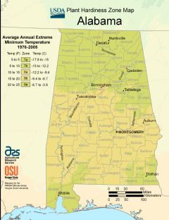 Alabama Plant Hardiness Zone Map