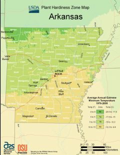 Arkansas Plant Hardiness Zone Map