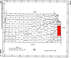 Map of Kansas Highlighting East Central Kansas