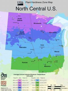 Noth Central Us Plant Hardiness Zone Map